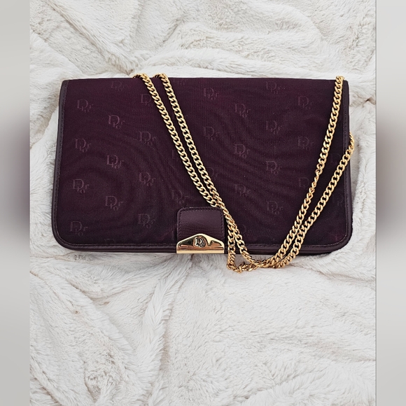 Dior Burgundy Clutch with Gold Chain